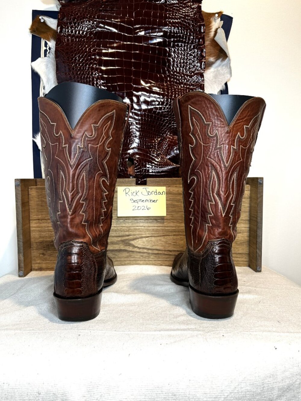 Lucchese 1883 Sienna Brown Ostrich Leg Cowboy Boots in men's size 13D - Picture 5 of 10